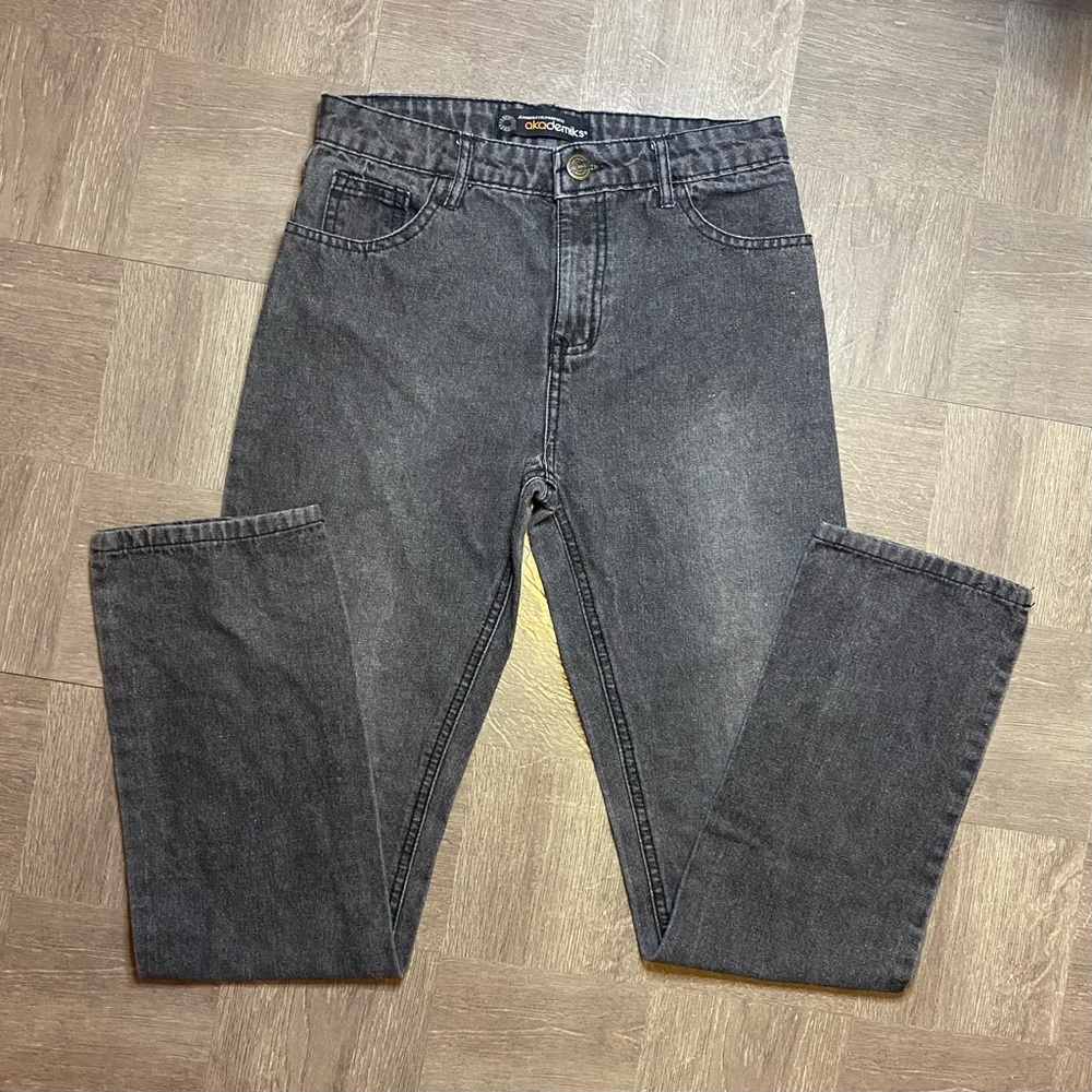 Vintage Akademiks Acid Wash Black Denim Straight Leg Jeans Y2K Streetwear